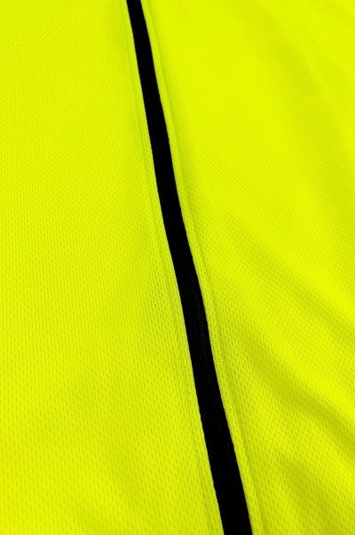 Manufacture Long Sleeve Stretch Breathable Fluorescent Yellow Cycling Shirt Design Moisture Wicking Reflective Design Hem Non-Slip Cycling Shirt Supplier SKCSCP022 back view